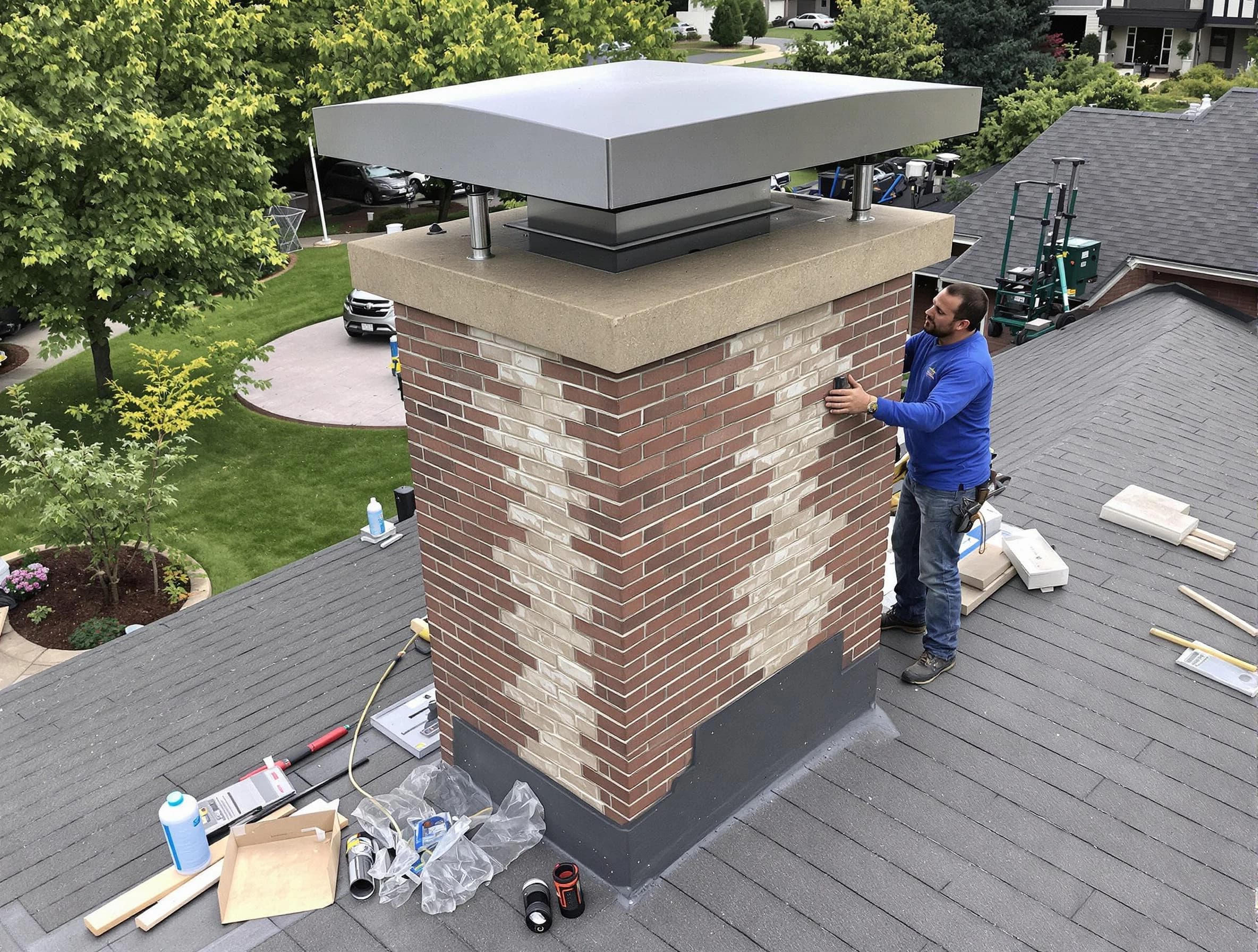 Tuttle Chimney Sweep team working on a custom chimney remodel in Tuttle, OK