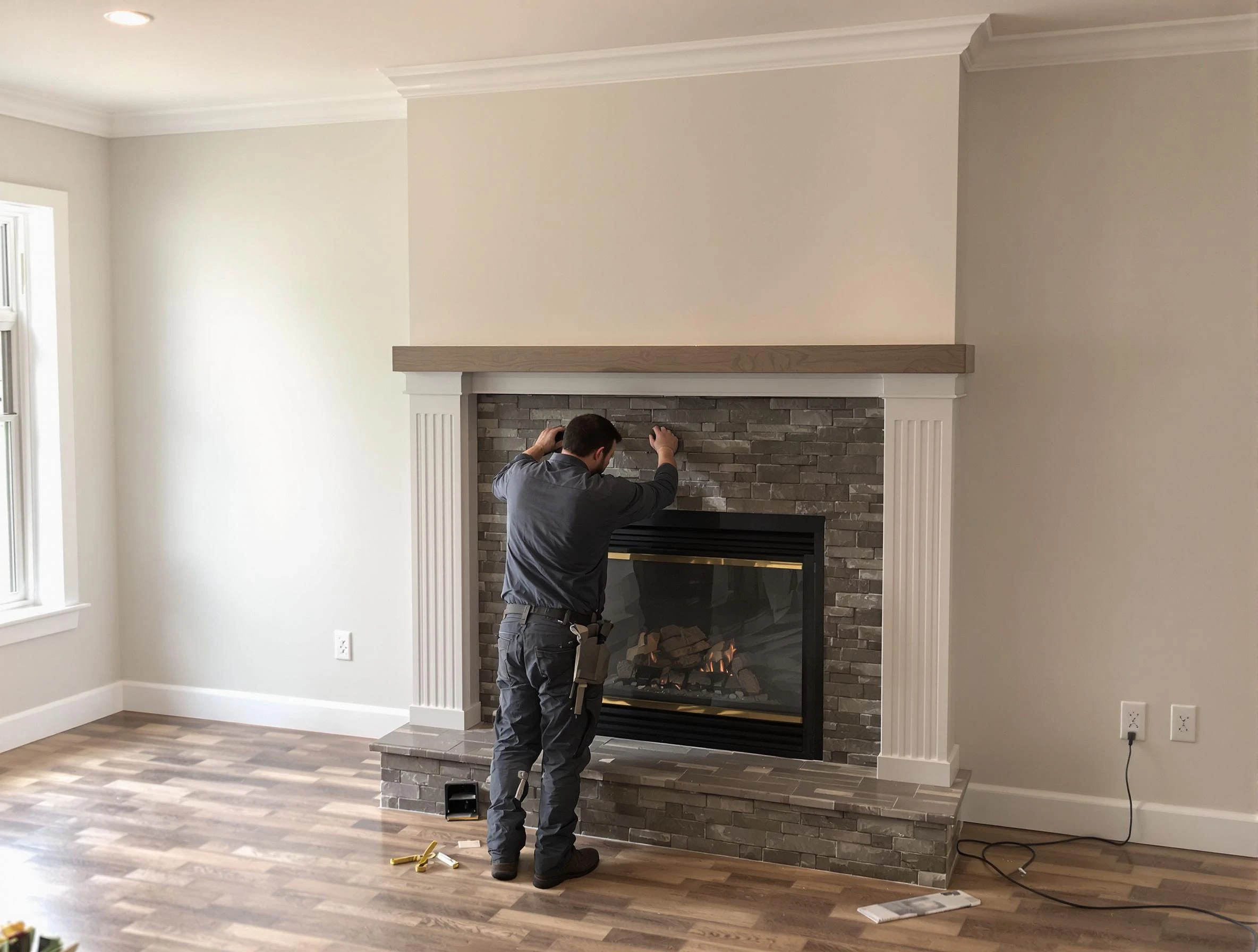 Tuttle Chimney Sweep finishing a custom fireplace install in Tuttle, OK